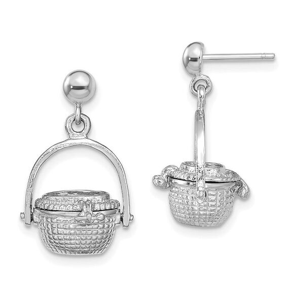 Kazi Luxury 14K White Gold 3-D Nantucket Basket Dangle Earrings